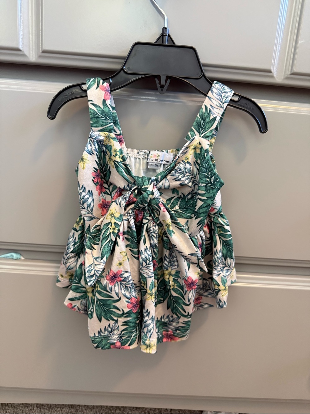 Floral Tie-Front Tank Top - Green/Pink Tropical Print 9-12m